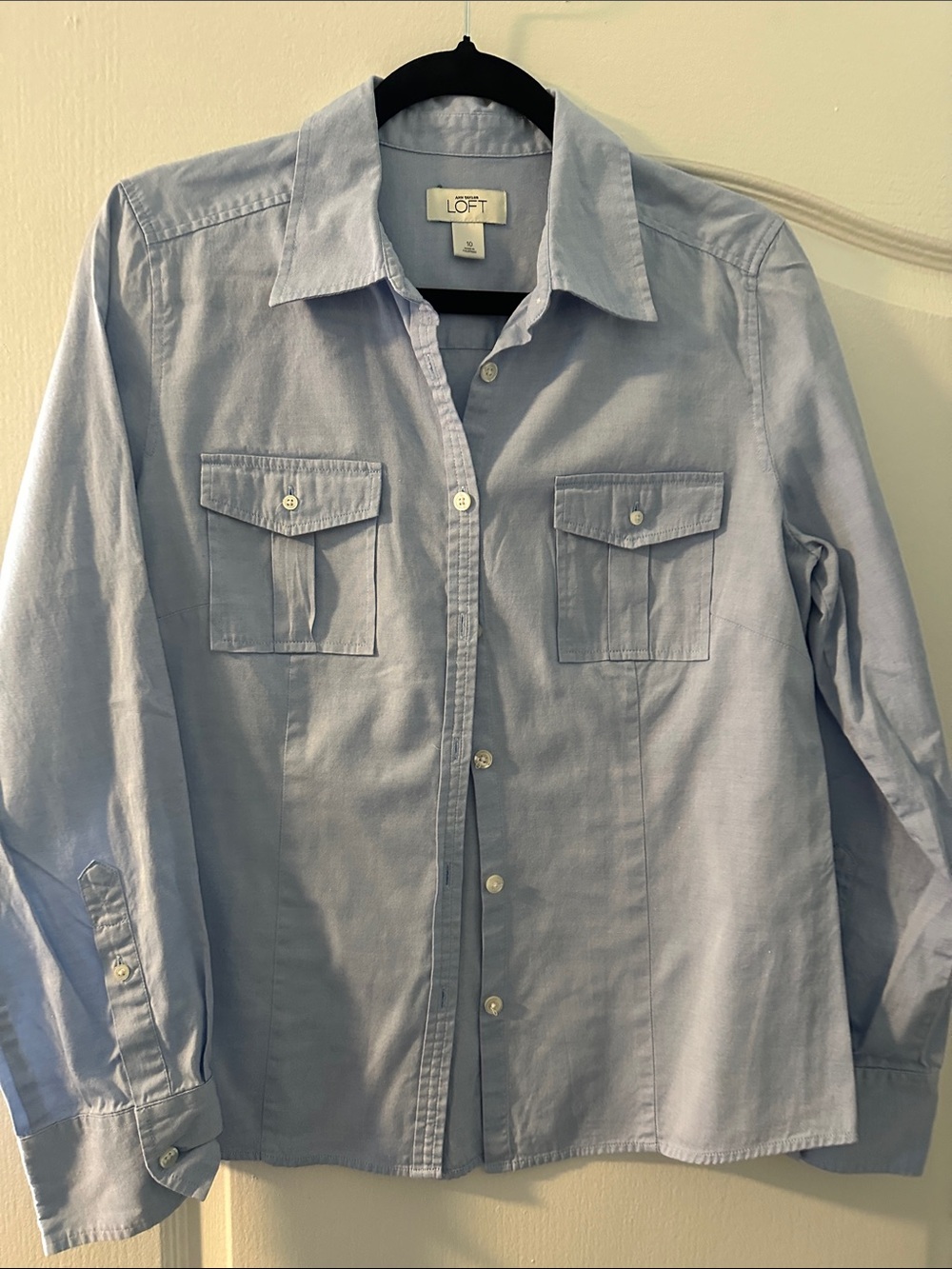 LOFT Pale Blue Button-Up Shirt with Chest Pockets